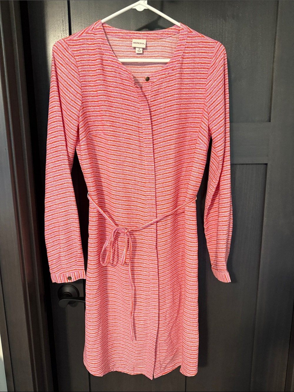 Merona Pink and Orange Striped Long-Sleeve Tie-Waist Dress
